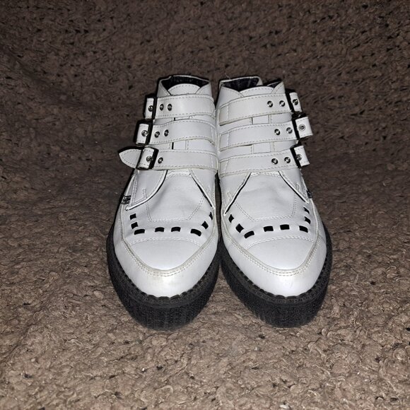 TUK-T.U.K. Creepers-White/Black Faux Leather-3 Buckle Closure Shooties-Sz 8-EX - Picture 3 of 8